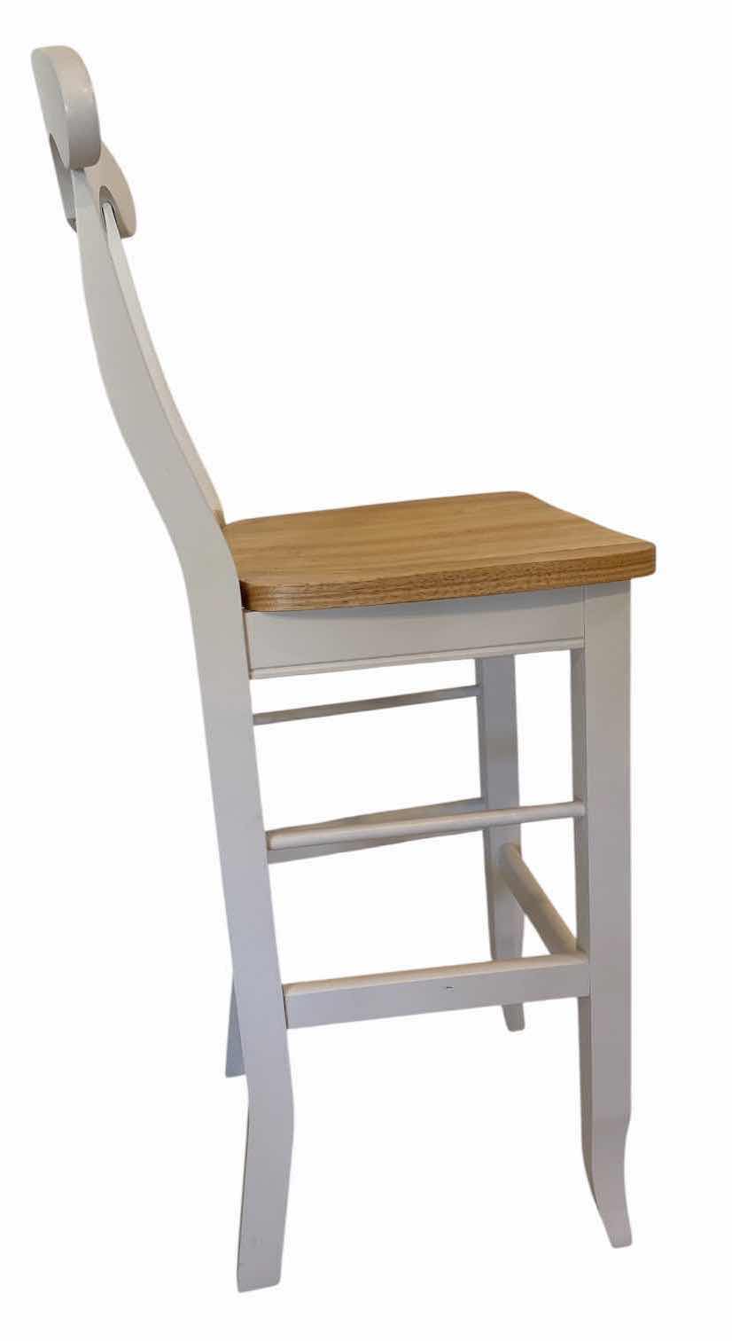 Photo 1 of (2)PCS FARMHOUSE STYLE WOOD COUNTER STOOLS WITH WHITE FINISH & NATURAL WOOD SEAT H30” TOTAL H46”