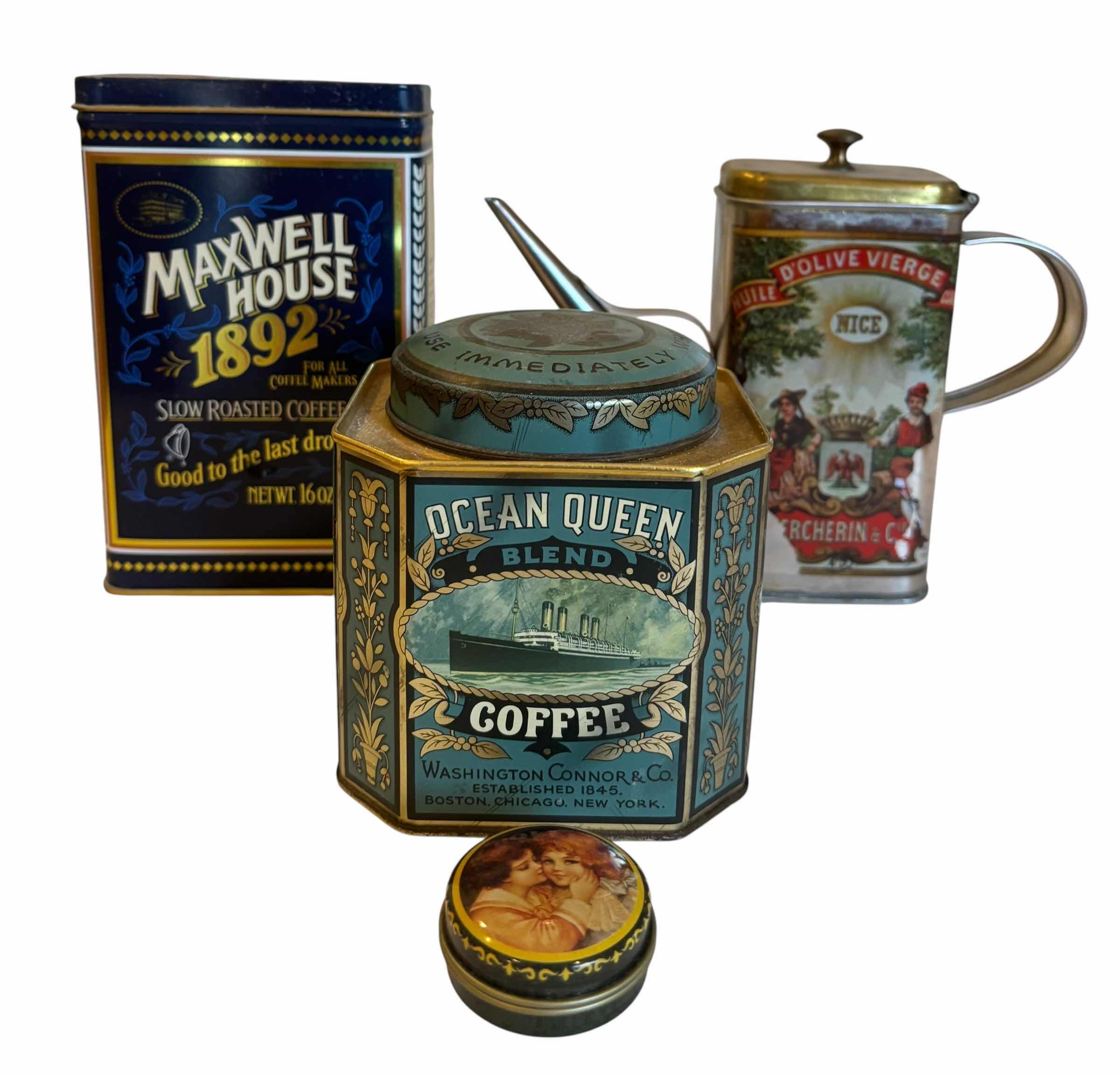 Photo 1 of COLLECTIBLE TINS (4), TALLEST H7”