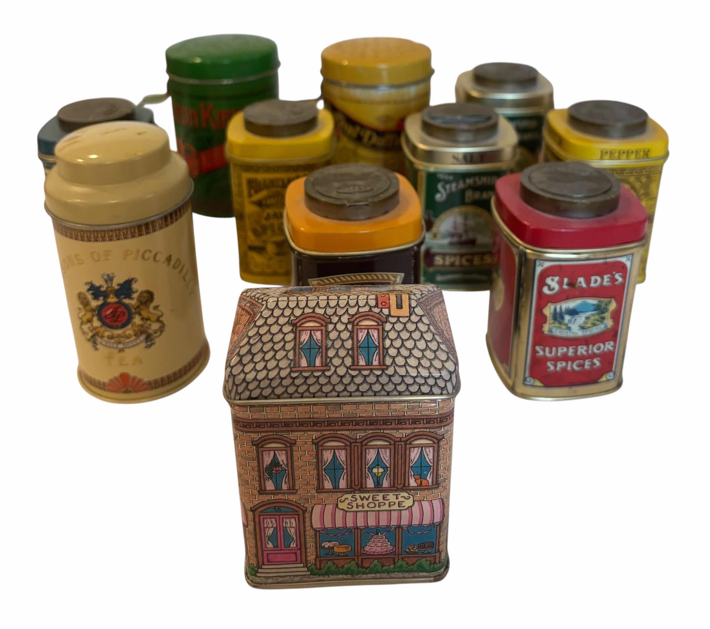 Photo 1 of COLLECTIBLE SPICE TINS (11), TALLEST H4”