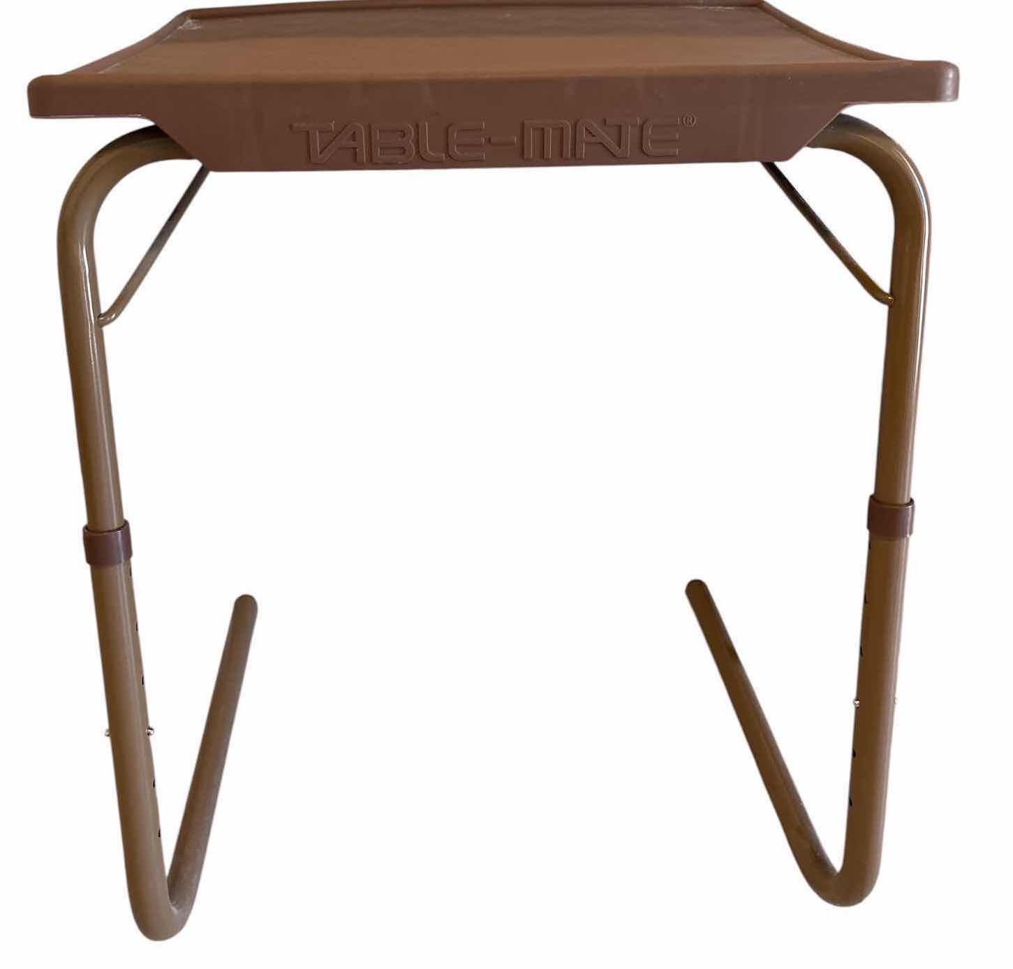 Photo 1 of VINTAGE TABLE-MATE ADJUSTABLE FOLDING TV TRAY TABLE WITH MOLDED PLASTIC TOP & CUP HOLDER ON METAL FRAME 20.5”X15.5”H24” $45