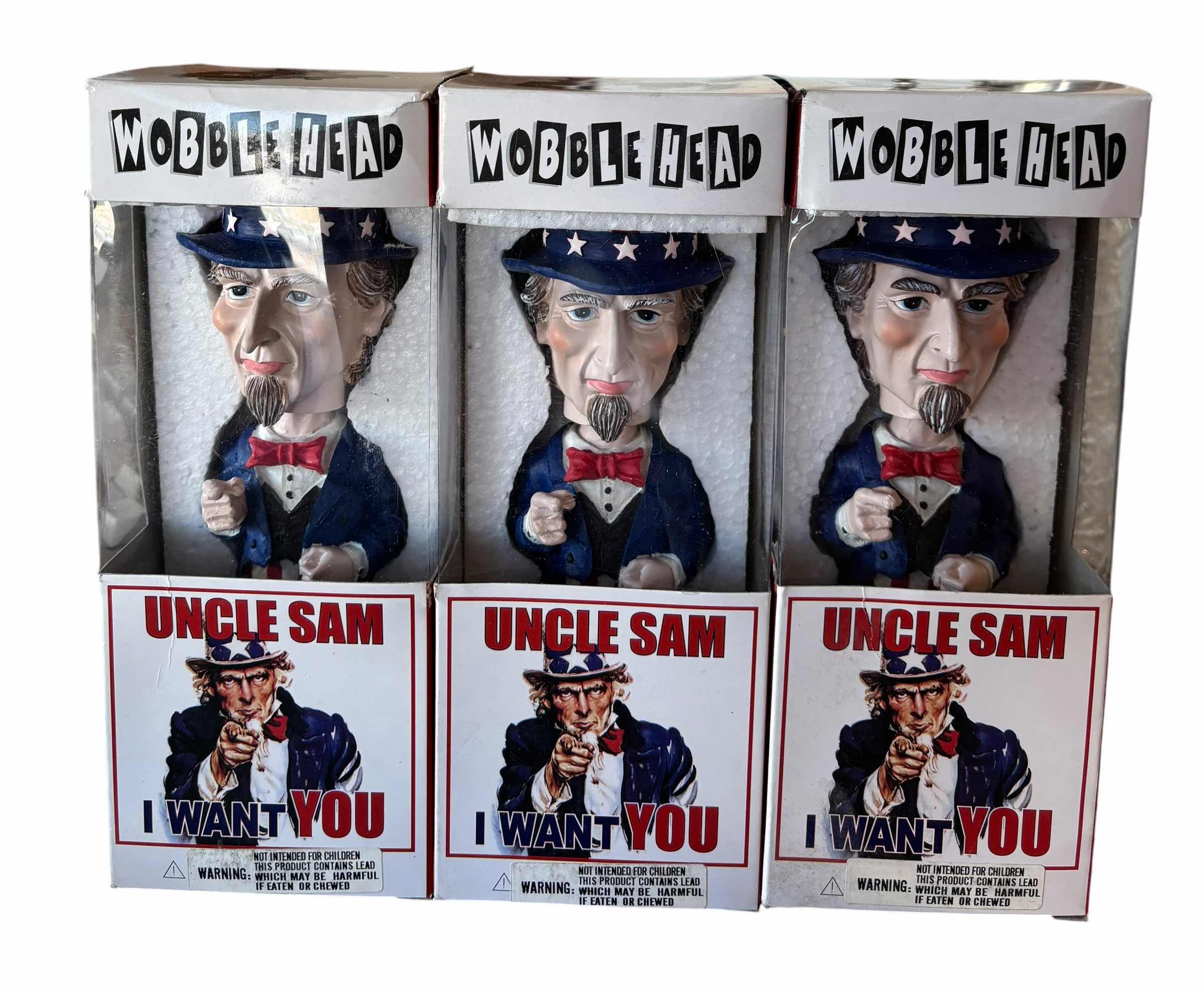 Photo 1 of NIB UNCLE SAM BOBBLE HEADS (3)
