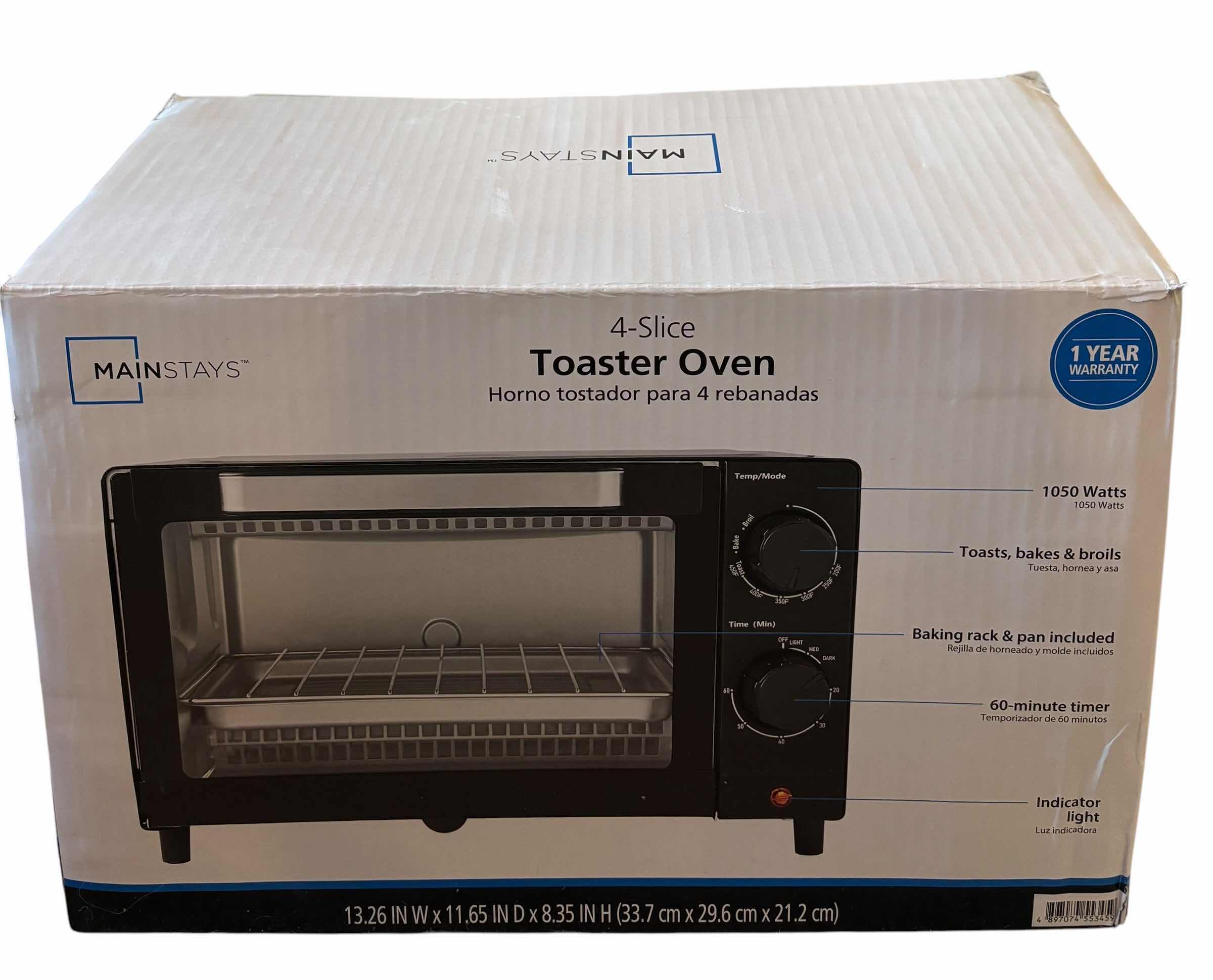 Photo 1 of MAINSTAYS 4-SLICE TOASTER OVEN IN ORIGINAL BOX
