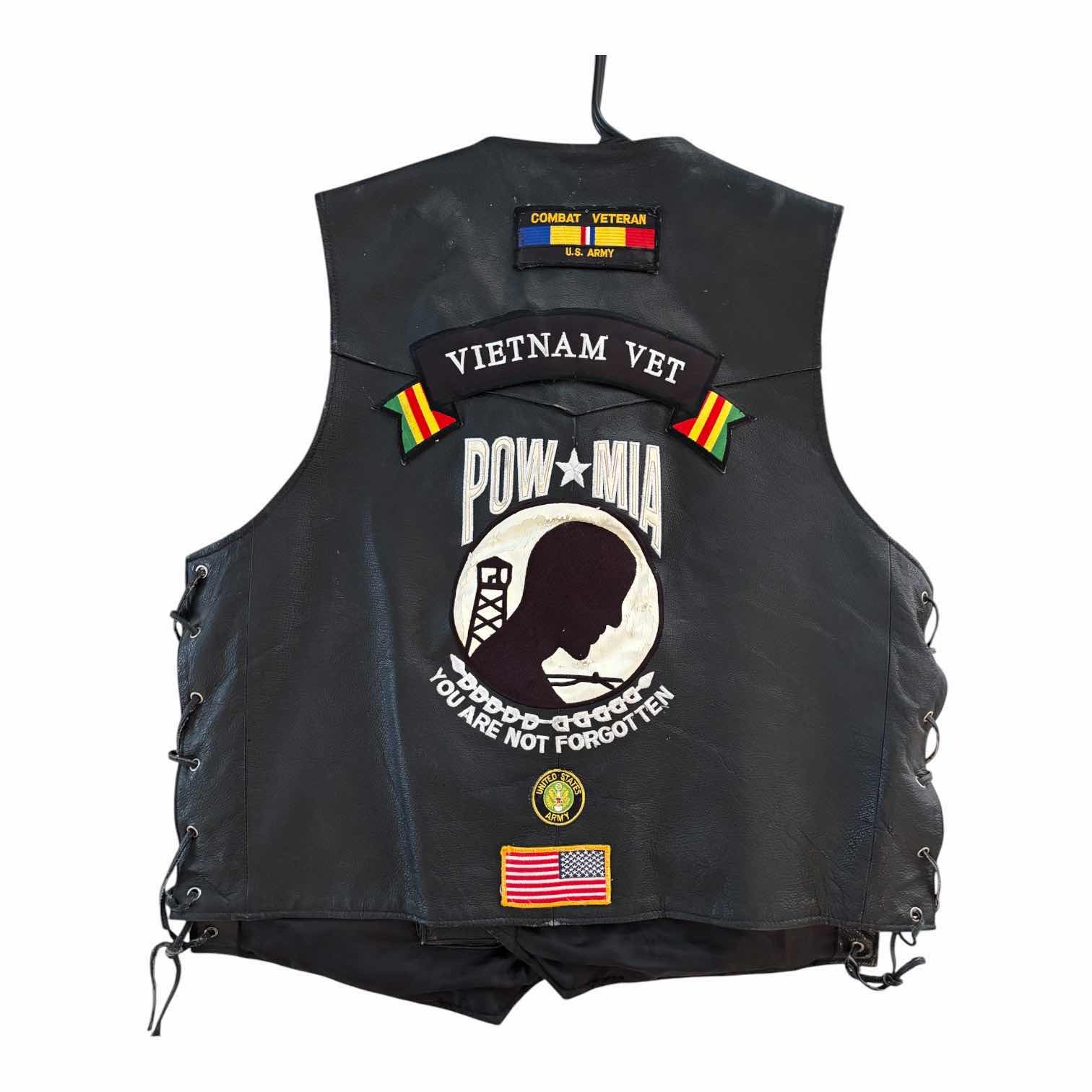 Photo 1 of MOTORCYCLE RIDING VEST WITH VIETNAM & OTHER MILITARY PATCHES (NO SIZE, GUESSING XL/XXL)