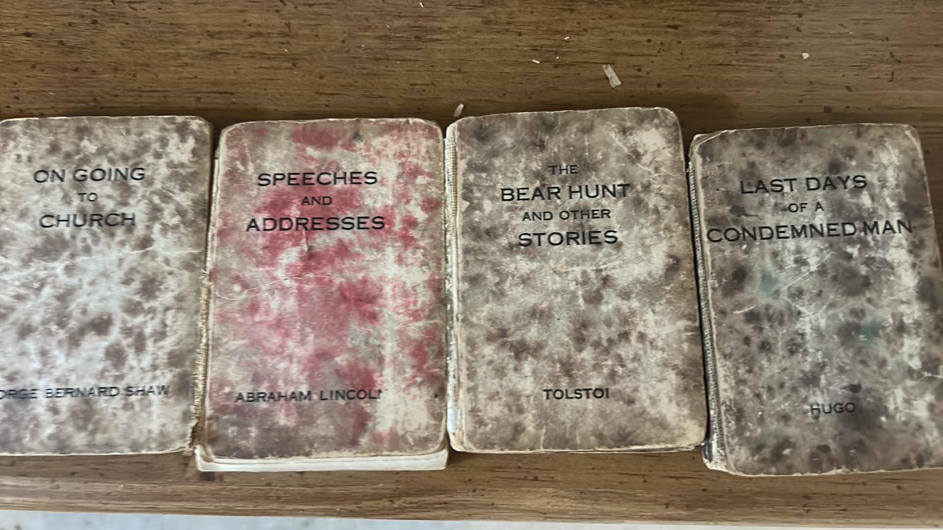 Photo 1 of STACK OF VINTAGE MINIATURE BOOKS CONSISTS OF CLASSIC TITLES PUBLISHED BY THE LITTLE LEATHER LIBRARY CORPORATION 1920S