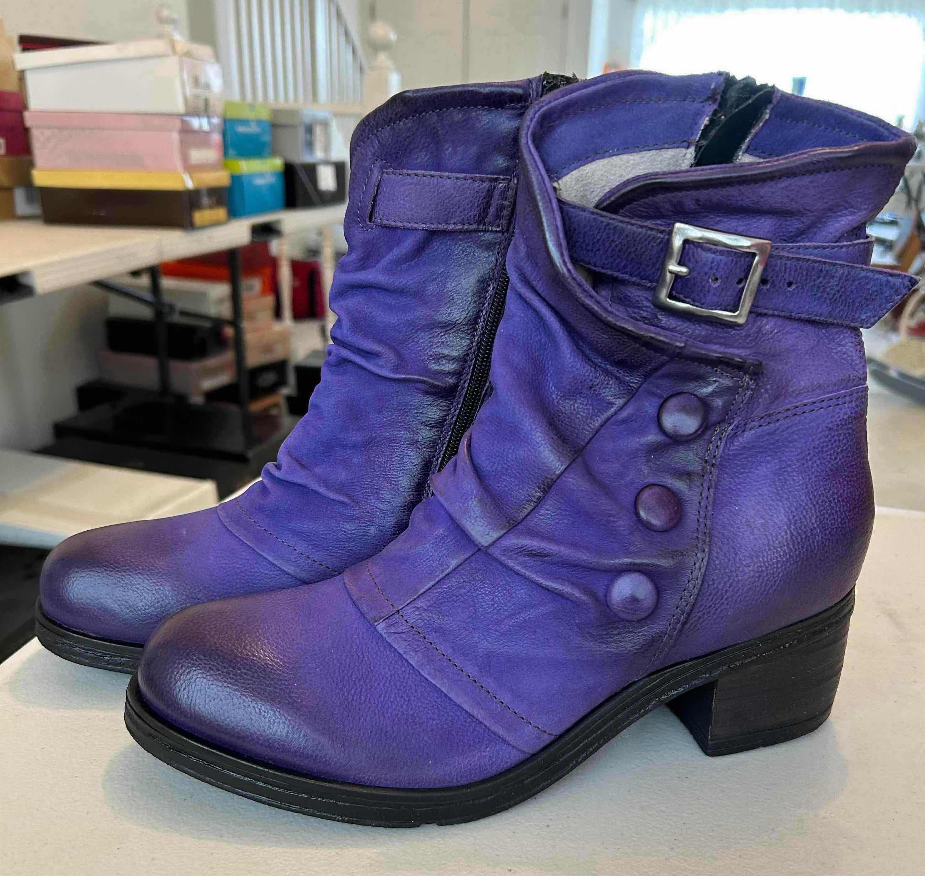 Photo 1 of MIZ MOOZ PURPLE LEATHER BUTTON BOOTS SIZE 11