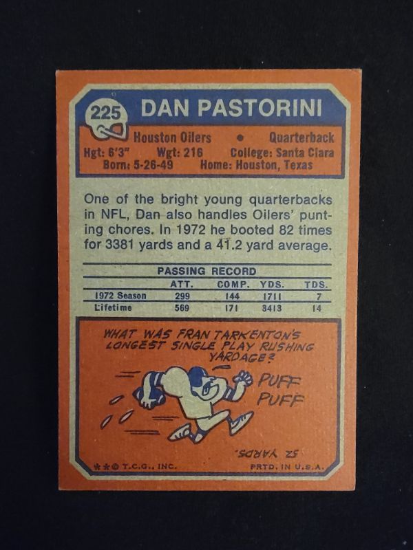 Photo 2 of 1973 DAN PASTORINI CARD - EXCELLENT CONDITION