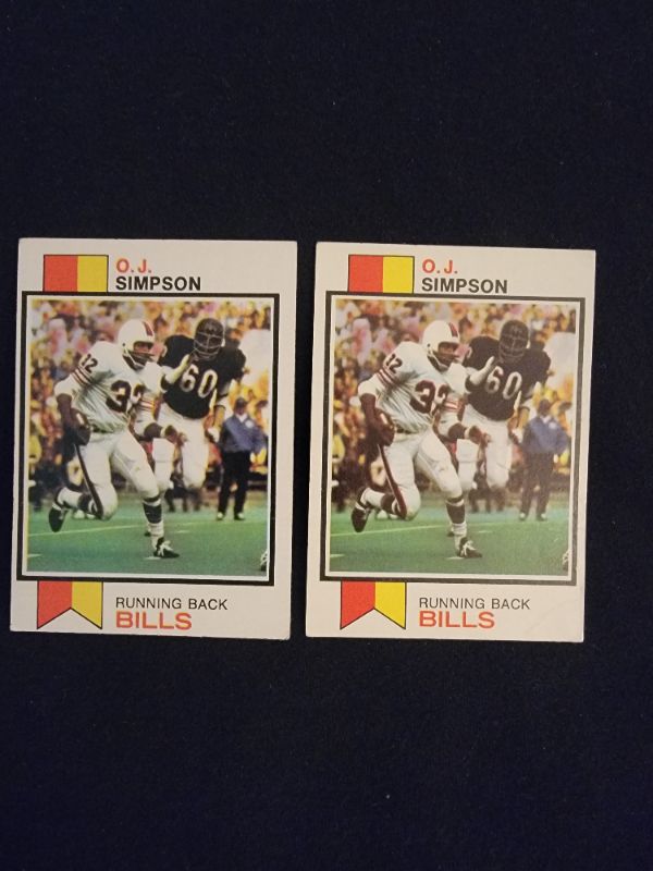 Photo 1 of (2) 1973 OJ SIMPSON CARDS - BOTH HAVE CREASES, SEE PHOTO