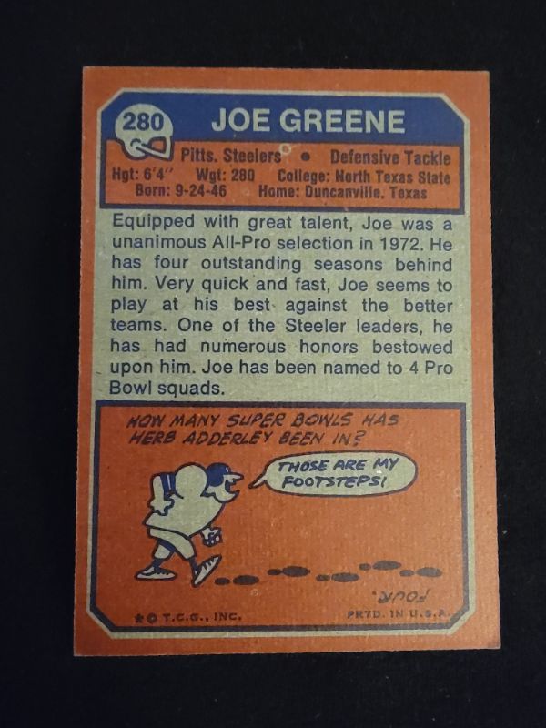 Photo 2 of 1973 TOPPS MEAN JOE GREENE CARD - EXCELLENT CONDITION