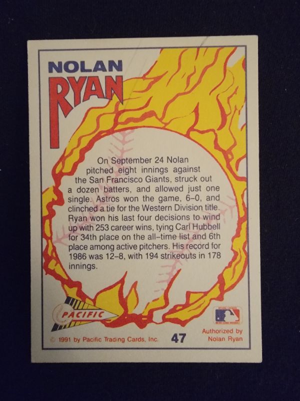 Photo 2 of 1991 NOLAN RYAN CARD - EXCELLENT CONDITION