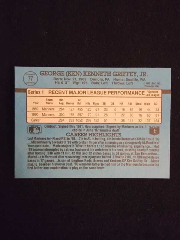 Photo 2 of 1991 KEN GRIFFEY JR DONRUSS CARD - EXCELLENT CONDITION