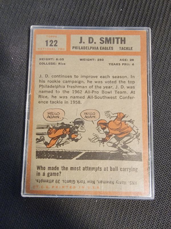 Photo 2 of 1962 J.D. SMITH TOPPS CARD - GOOD CONDITION