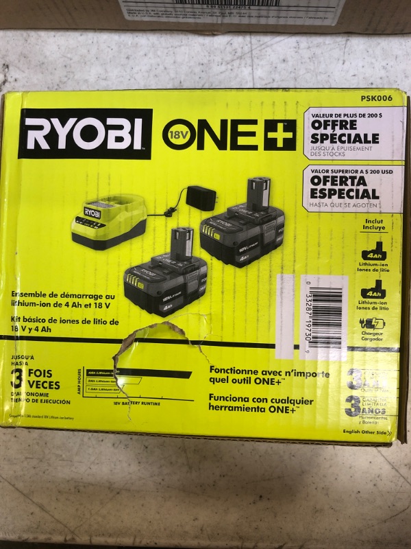 Photo 3 of generic1 Ryobi ONE+ 18V Lithium-Ion 4.0 Ah Battery (2-Pack) and Charger Kit, 1 (PSK006) 3