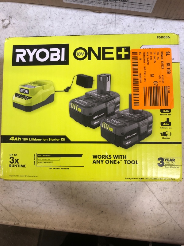 Photo 2 of generic1 Ryobi ONE+ 18V Lithium-Ion 4.0 Ah Battery (2-Pack) and Charger Kit, 1 (PSK006) 3