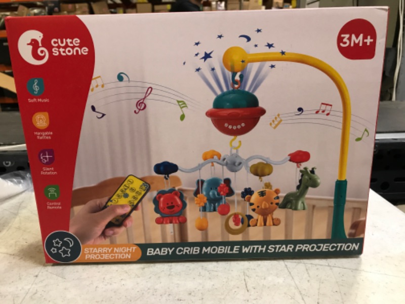 Photo 3 of CUTE STONE Baby Crib Mobile, Crib Toys with Star Projection Light, Music and Lights, Hanging Rotating Rattles, Remote Control, Timing Function, Easy Assembly, Nursery Toys for Infant 3M+