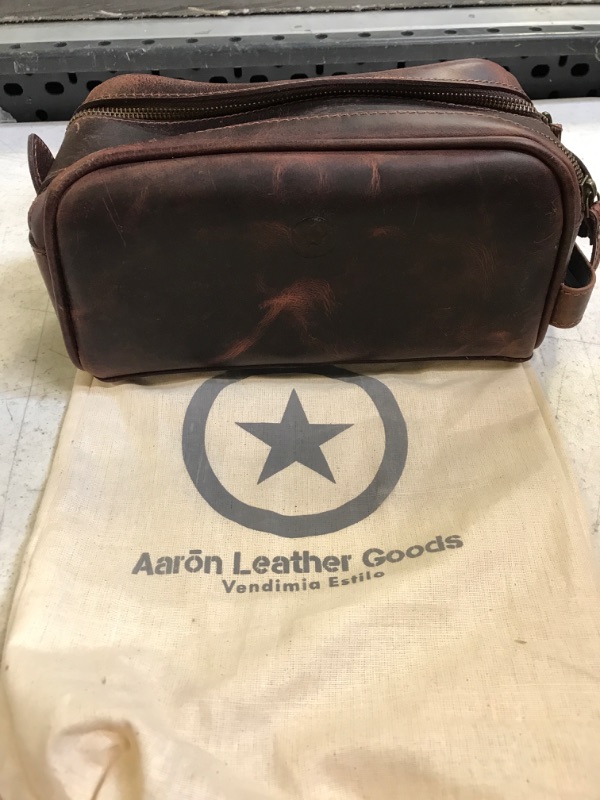 Photo 2 of 10" Premium Leather Toiletry Travel Pouch With Waterproof Lining | King-Size Handcrafted Vintage Dopp - Kit By Aaron Leather Goods (Dark Brown)
