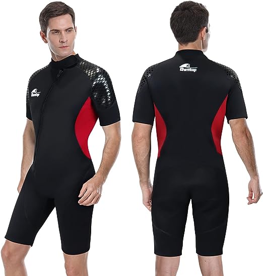 Photo 1 of Owntop Shorty Wetsuit for Men Women - 3mm Neoprene Diving Suits Stretch Short Sleeve Dive Skin Front/Back Zip UPF50+ Thermal Swimwear for Surfing Swimming Snorkeling Water Sports Large 
