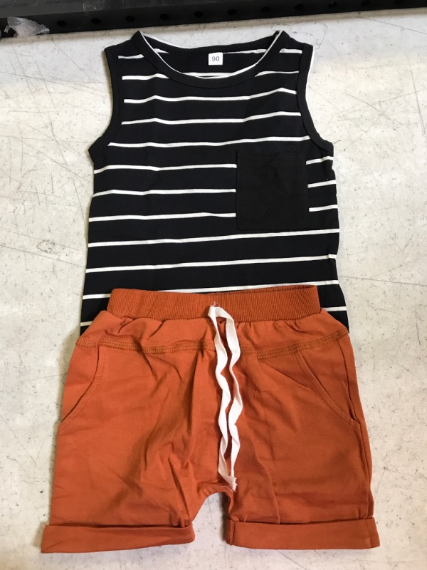 Photo 2 of 2Pcs Baby Boy Summer Clothes Striped Tank Tops Sleeveless T-Shirt and Solid Shorts Outfit Cute Infant Clothing 6-12 months