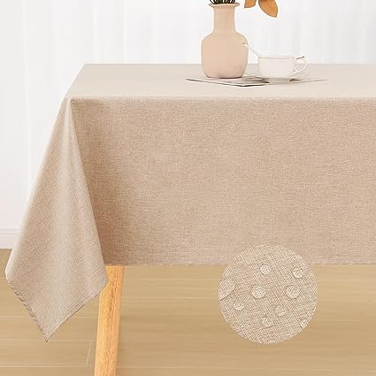 Photo 1 of  Rectangle Champagne Table Cloth, 100% Waterproof Wipeable Burlap Tablecloth, Washable Decorative Farmhouse Champagnes Table Cover for Kitchen, Dining, Parties,