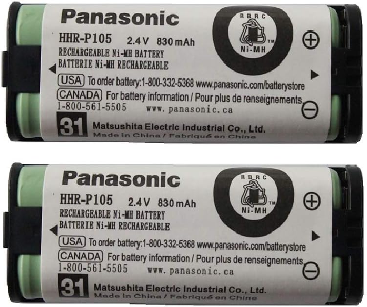 Photo 1 of 2 Pack HHR-P105 NI-MH Rechargeable Battery for Panasonic 2.4V 830mAh Battery for Cordless Phones
