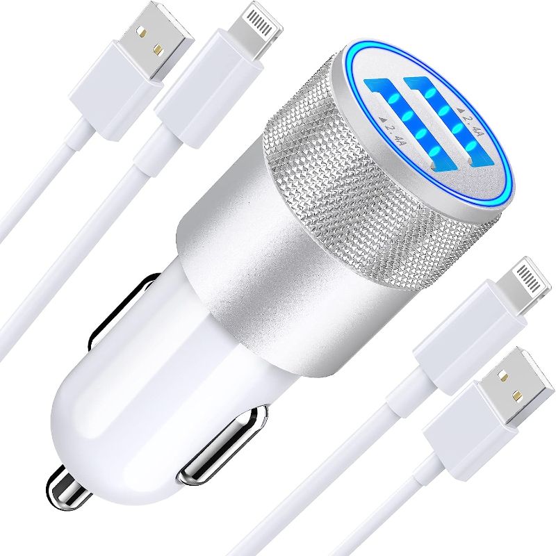 Photo 1 of [Apple MFi Certified] iPhone Fast Car Charger, Braveridge 4.8A Dual USB Power Rapid Car Charger Adapter with 2Pack Lightning Cable Quick Car Charging for iPhone 14 13 12 11 Pro/XS/XR/SE/X/iPad/AirPods
