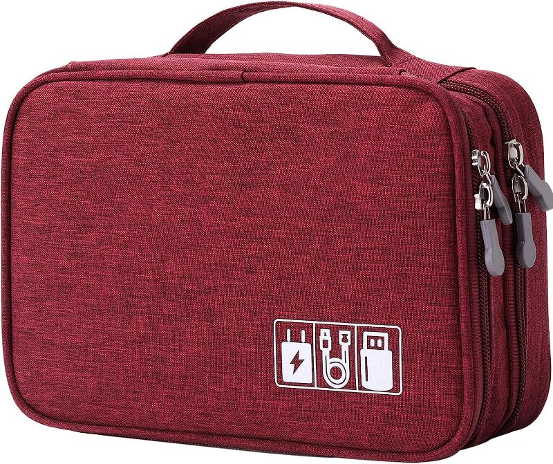 Photo 1 of 
Travel Cable Organizer Bag, Electronic Accessories Case Portable Double Layer Cable Storage Bag for Cord,Phone,Charger, Flash Drive, Phone, SD Card,Personal Items - (Red)
