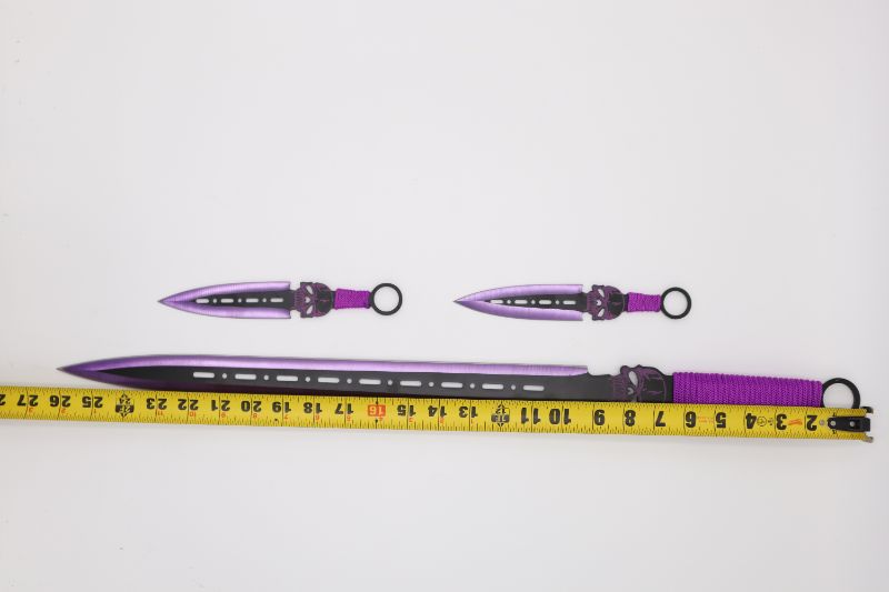 Photo 2 of SKULL PURPLE BLACK  FANTASY BLADE WITH THROWING KNIVES NEW 