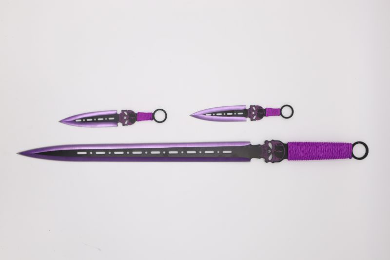 Photo 1 of SKULL PURPLE BLACK  FANTASY BLADE WITH THROWING KNIVES NEW 