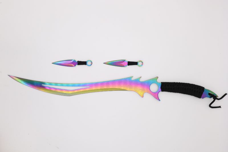 Photo 1 of RAINBOW SLANTED FANTASY BLADE WITH THROWING KNIVES NEW 