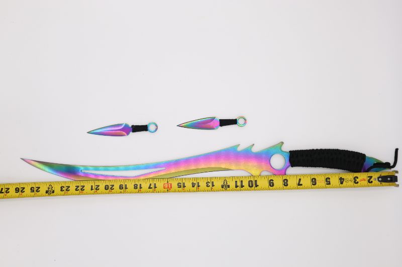 Photo 2 of RAINBOW SLANTED FANTASY BLADE WITH THROWING KNIVES NEW 