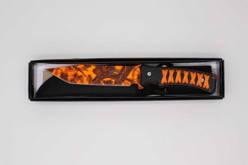 Photo 2 of ORANGE AND BLACK CAMO TACTICAL KNIFE NEW 