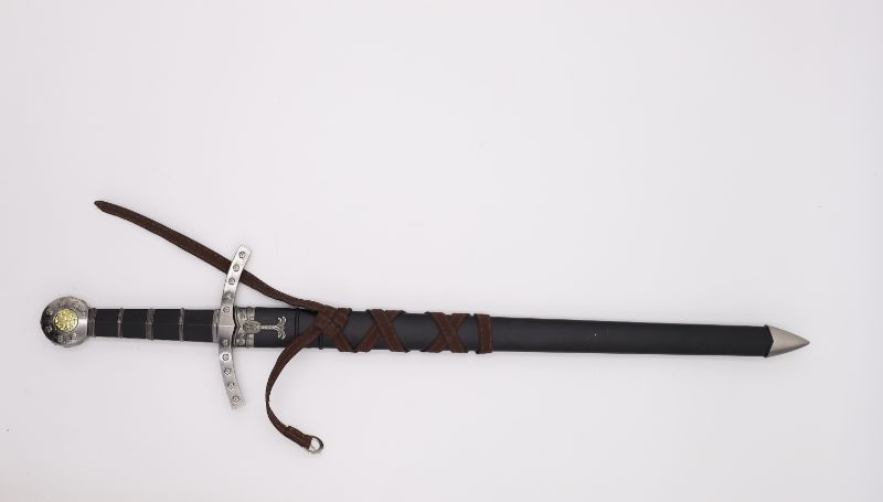 Photo 3 of LONG BLACK AND SILVER WITH BROWN LEATHER FABRIC SWORD SHARP NEW 