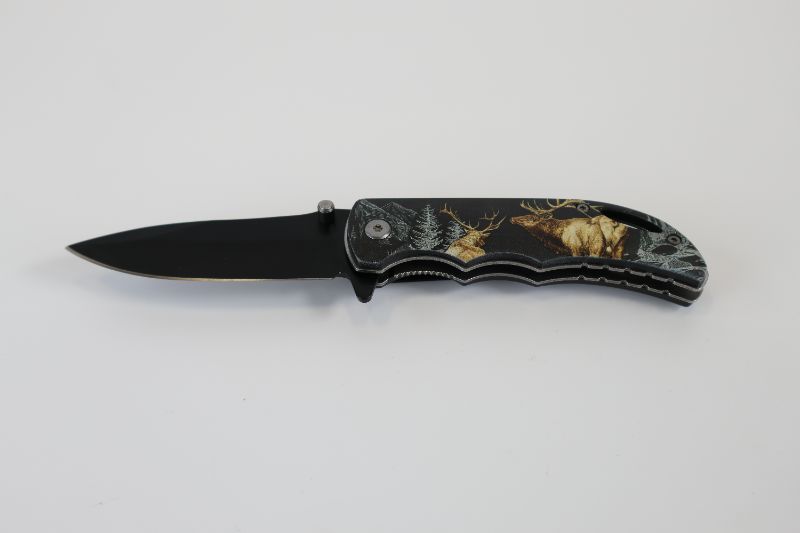 Photo 1 of MOOSE WITH MOUNTAINS AND TREES POCKET KNIFE NEW 