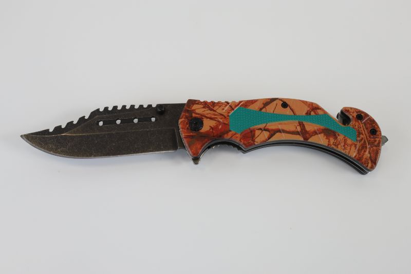 Photo 1 of ORANGE BLACK AND GREEN LEAF CAMO POCKET KNIFE NEW 