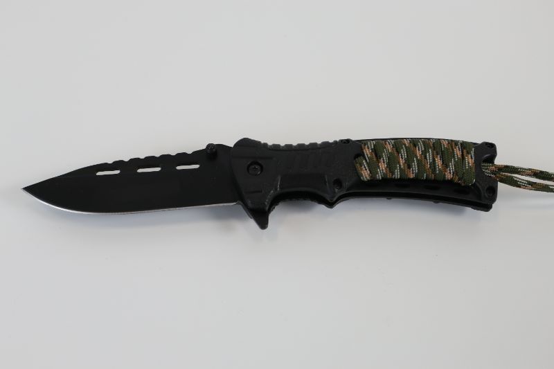 Photo 1 of BLACK POCKET KNIFE WITH CAMO ROPE ATTACHED NEW 