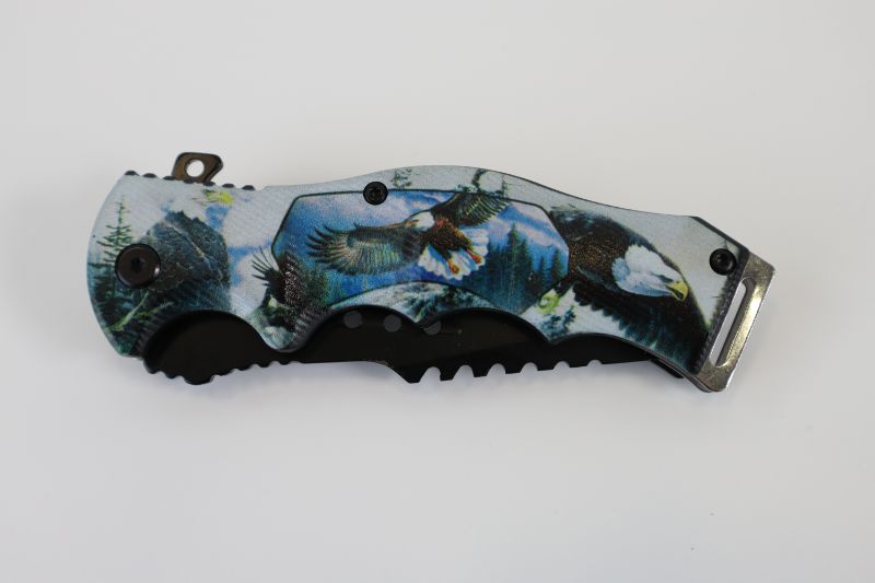 Photo 2 of EAGLES FLYING OVER MOUNTAINS AND TREES POCKET KNIFE NEW 