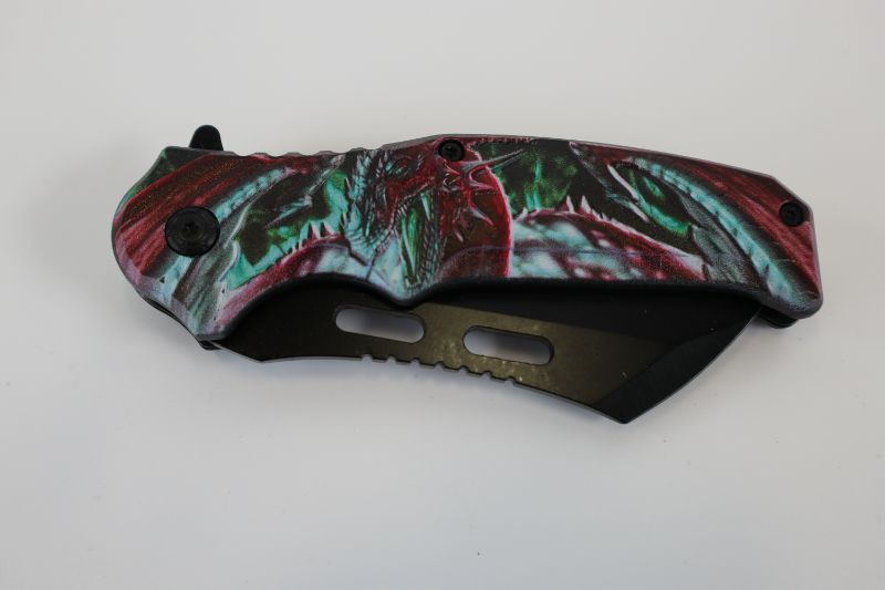 Photo 2 of RED GREEN BLACK DRAGON POCKET KNIFE NEW 