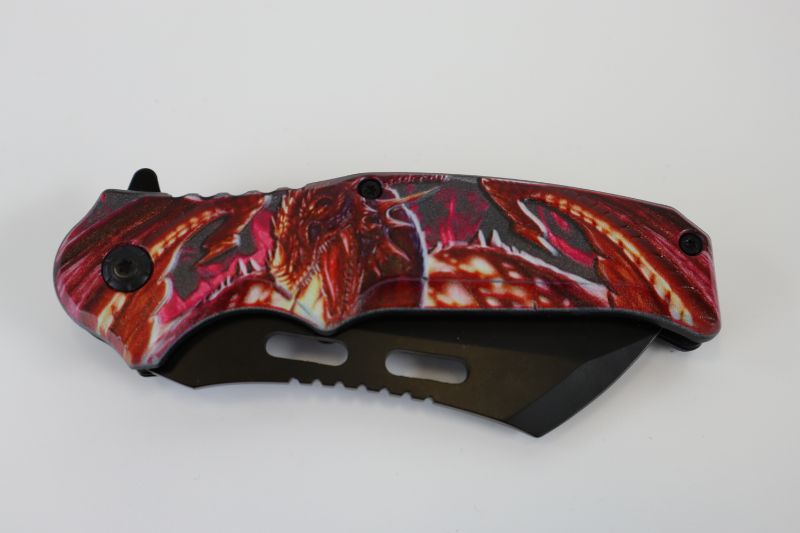 Photo 2 of DARK RED CANDY RED AND BLACK DRAGON POCKET KNIFE NEW 