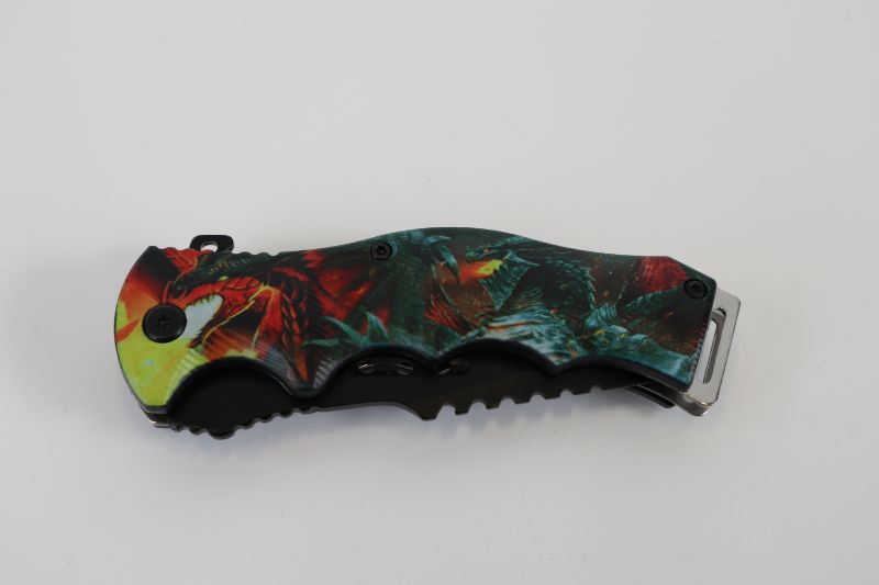 Photo 2 of RED BLUE FIRE BREATHING DRAGON POCKET KNIFE NEW 