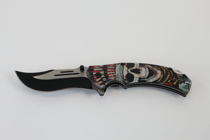 Photo 1 of SKULL INDIAN FEATHER HEAD POCKET KNIFE NEW 
