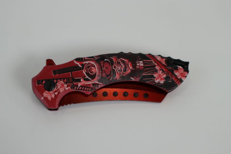 Photo 2 of RED BLACK SAMURAI SKULL POCKET KNIFE WITH KETANA NEW 