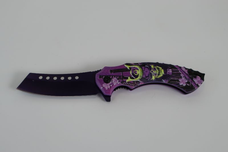 Photo 1 of PURPLE SKULL SAMURAI SKULL WITH KETANA POCKET KNIFE NEW 