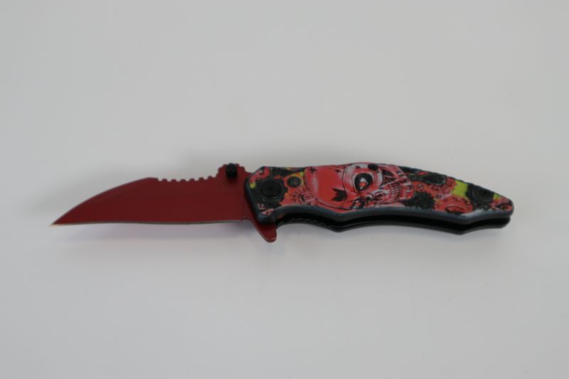 Photo 1 of RED BLACK SKULL MECHANICAL POCKET KNIFE NEW