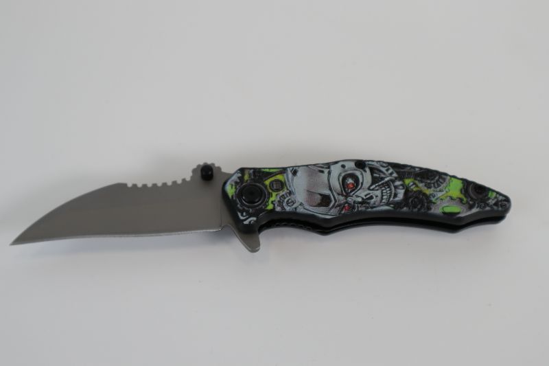 Photo 1 of GREY AND GREEN MECHANICAL SKULL POCKET KNIFE NEW 