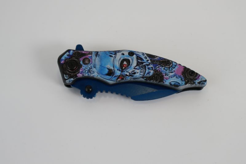 Photo 2 of BLUE BLACK MECHANICAL SKULL POCKET KNIFE NEW 
