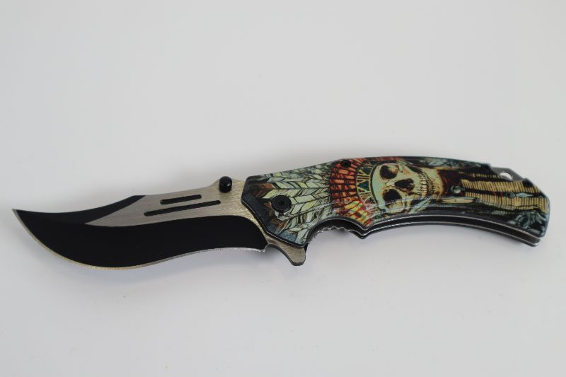 Photo 1 of INDIAN FEATHERHEAD SKULL POCKET KNIFE NEW 