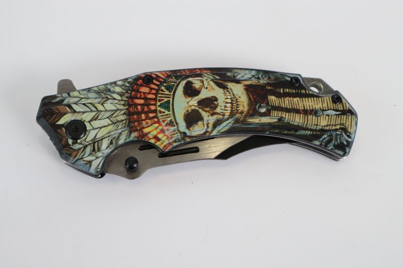 Photo 2 of INDIAN FEATHERHEAD SKULL POCKET KNIFE NEW 