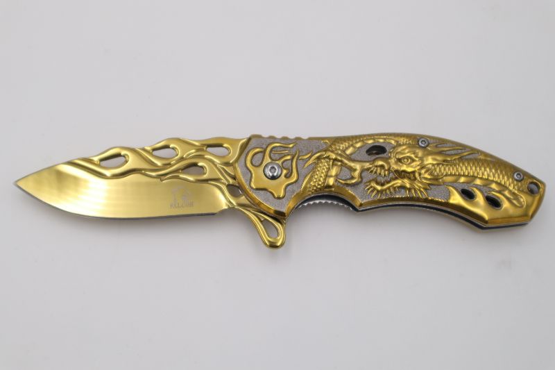 Photo 1 of GOLD DRAGON POCKET KNIFE WITH 3D PRINT NEW 