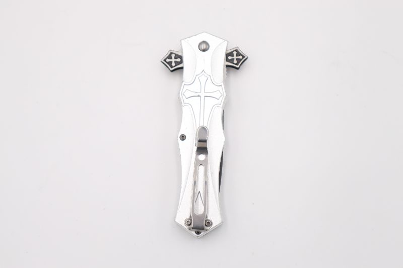 Photo 3 of GREEN AND SILVER CELTIC CROSS POCKET KNIFE NEW 