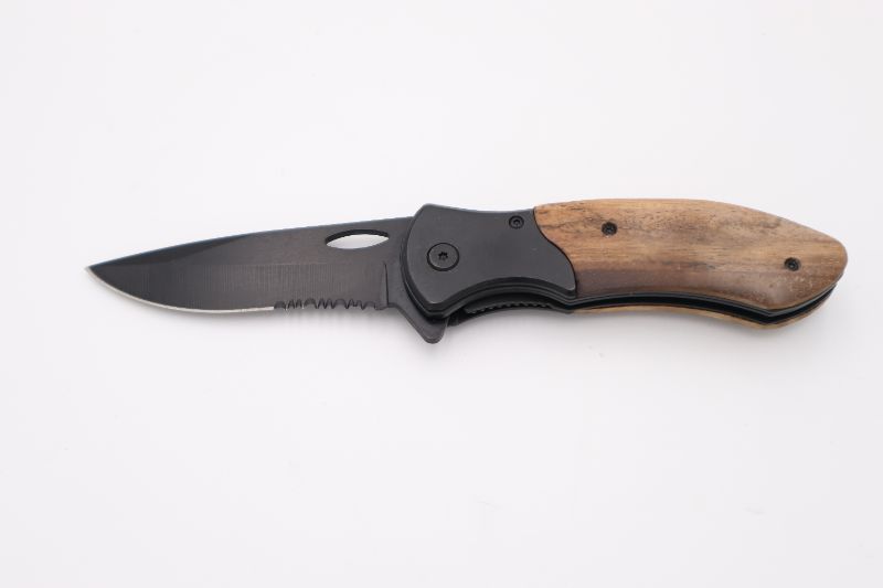 Photo 1 of BLACK AND BROWN WOOD POCKET KNIFE NEW 