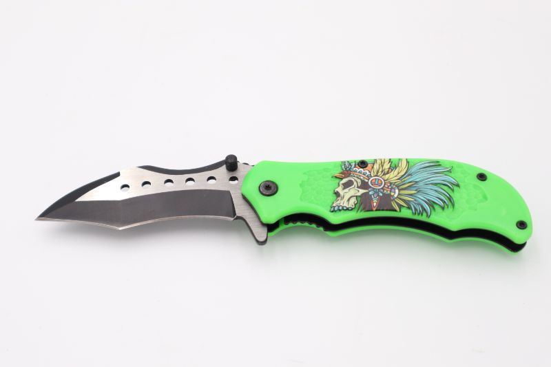 Photo 1 of GREEN INDIAN SKULL POCKET KNIFE NEW 